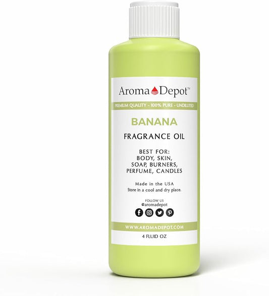 Aroma Depot Banana 4 oz. Fragrance Oil I Perfume I Skin Oil I Scented Oil. DIY Projects Such as Candles, Bath Bombs, Body Butters, Creams & Lotions. Few Drops in The Diffuser, Burners, or Warmers.