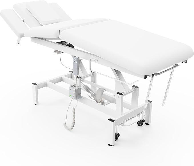 Dolonm 2 Motors Electric Massage Table, Hydraulic Electric Lift Adjustable Waist and Height Lifting Functions for Treatment, Physical Therapy, Spinal Massage, Facial Spa, Waxing, Tattooing - White