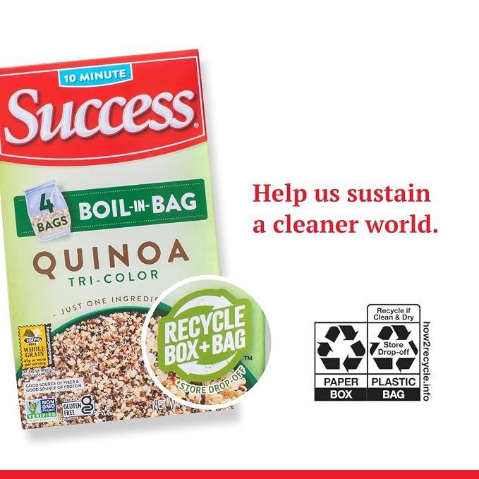 Success Boil-in-Bag Quinoa, Tri-Color Quinoa, 12-Ounce Box, Pack of 1 | Quick quinoa bag for easy meals, stovetop or microwave, ready in 10 minutes, gluten-free, kosher, non-GMO