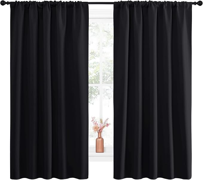 NICETOWN Black Out Window Curtains - Solid Home Decor Thermal Insulated Blackout Drapes/Draperies for Bedroom, Privacy Assured Window Treatment (2 Panels, 52 inches Wide by 63 inches Long)