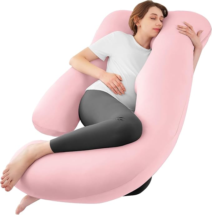 Sasttie Pregnancy Pillows for Sleeping, Jumbo U Shaped Cooling Full Body Pillow with Removable Cover, Pregnant Women Must Haves, Maternity Essential, Light Pink