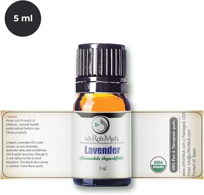 Organic Lavender Essential Oil - Steam Distilled Lavandula Angustifolia, Flower Oil, Premium Floral Aroma Middle Note Oil for Aromatherapy, Skincare, Haircare and DIY Cosmetic Formulations - 5 ml