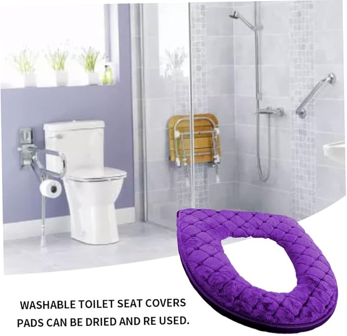 Toilet Seat Cover, Toilet Seat Cushion Warmer Washable Cover Pads with Zipper, Purple