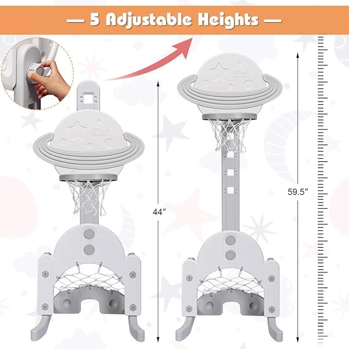 Costzon Kids Basketball Hoop, Toddler Sports Activity Center with 5 Adjustable Height Levels, Basketball Soccer Golf Game Set, Indoor Outdoor Basketball Hoop Set Best Gift for Baby Infant