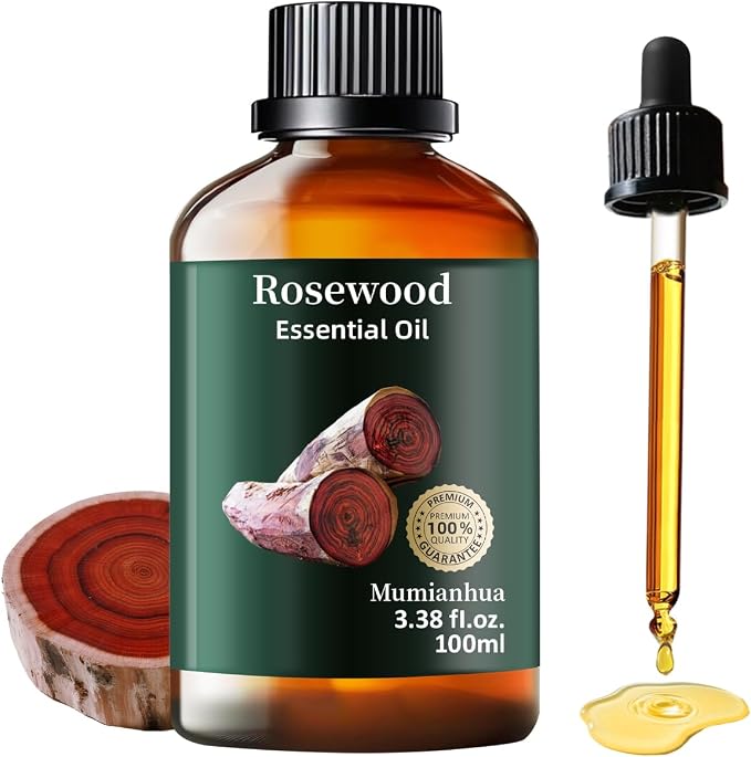 Rosewood Essential Oil, Woody Scent, Diffuser, Skin & Hair, 3.38 Fl Oz | Mumianhua Rosewood Oil,Soft, Woody Aroma. For Outdoor Spray, Skin, Hair, Massage & Candle Making