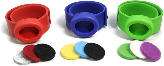 Kids Essential Oil Diffuser 3 Slap Bracelet Sport Set - Red, Blue, Green- Boys- Unscented
