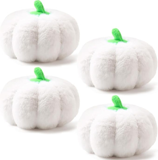 4 Pcs Pumpkin Pillows Fall Halloween Pumpkin Stuffed Animals Rabbit Hair Plush Toys Fluffy Thanksgiving Decor Throw Pillows Gifts for Kids for Home Bedroom Sofa Couch(White)