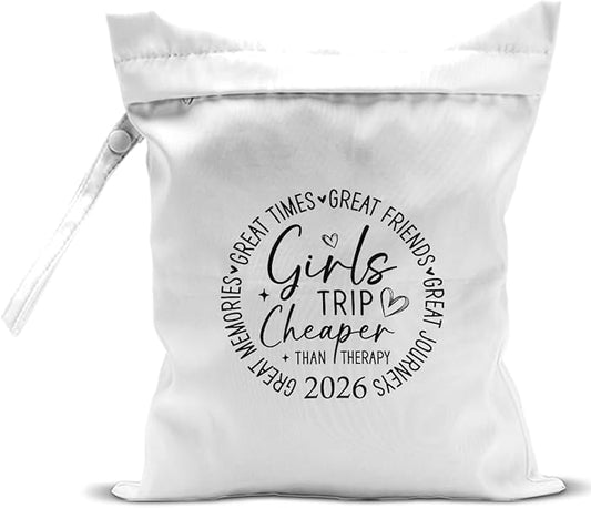 Girls Trip Gifts Wet Dry Bag, Beach Bag Wet Bag Favors, for Swimsuit Toiletry Travel Essentials For Women Aloha Bags, Beach Travel Gym Laundry bags for Dirty Diaper Swimsuit Gifts (White)