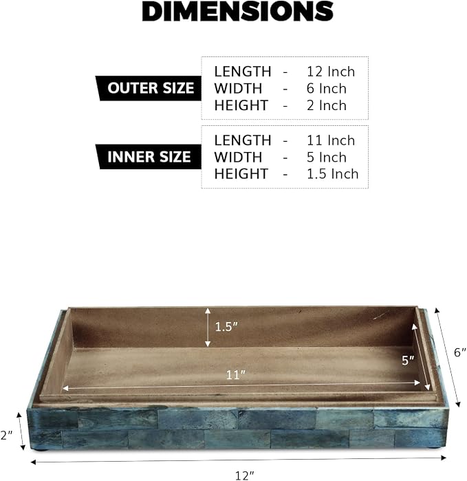 Handicrafts Home Large Decorative Storage Box with Lid – 12x6x2” Coffee Table Organizer, Keepsake- Decorative Boxes for Home Decor, Stylish Decorative Box for Office Decor- Verdigris
