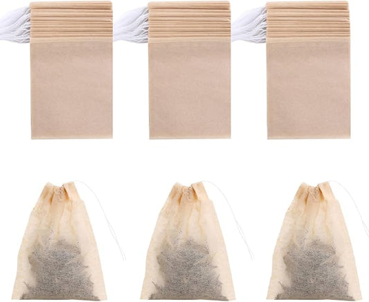 BEFORYOU 400 Pack Disposable Drawstring Tea Filter Bags Safe & Natural Unbleached Paper Tea Infuser Drawstring Empty Bag for Loose Leaf Tea (6 x 8cm, Natual Color)