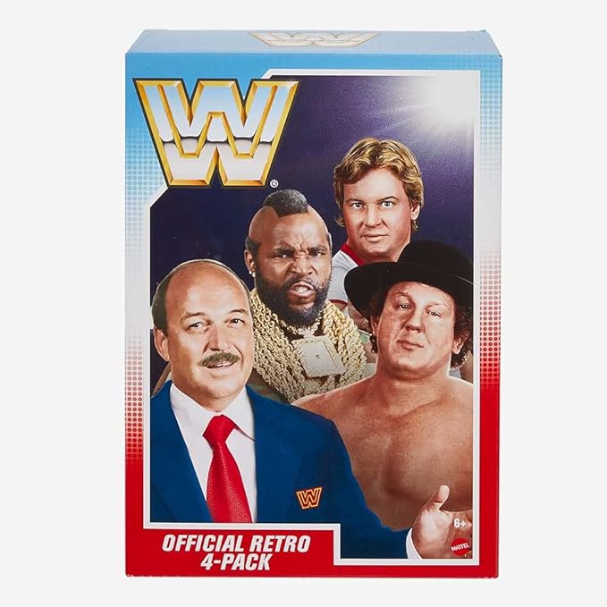 WWE Retro Action Figure 4 Pack - Cowboy Bob Orton, Mean Gene Okerlund, Mr T & Rowdy Roddy Piper