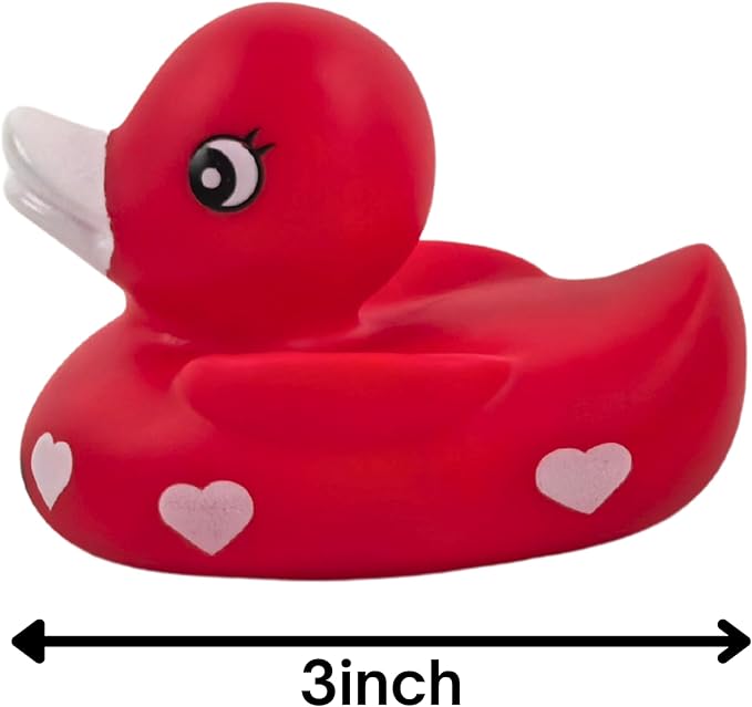 4E's Novelty 3" Valentines Rubber Duck - 2 Pack Large Red XOXO Sweetheart Ducky for Romantic Decoration, Jeep Ducking, Bath Toy, Cake Topper, Party Supplies, Valentines Gift for Him Her