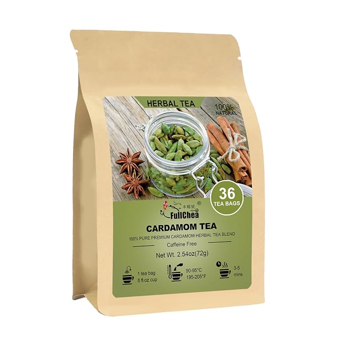 FullChea - Cardamom Cinnamon Tea Bags - 36 Count, Spice Blend Herbal Tea | Warm blend of cardamom & cinnamon spices tea, rich cozy aroma, mild digestion support, comforting all-day wellness sipping
