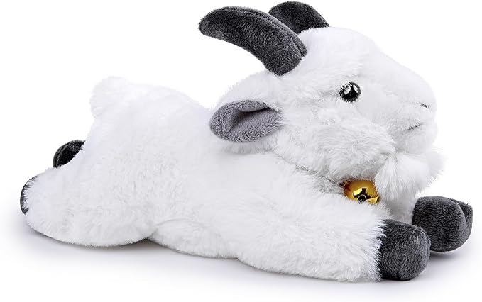 Screaming Lying White Goat with Bell Plush Animal Toy 11in, Realistic Screaming Goat Plush Toy, Cute and Funny White Goat Animal Plushies Model Gift Collection for Kids