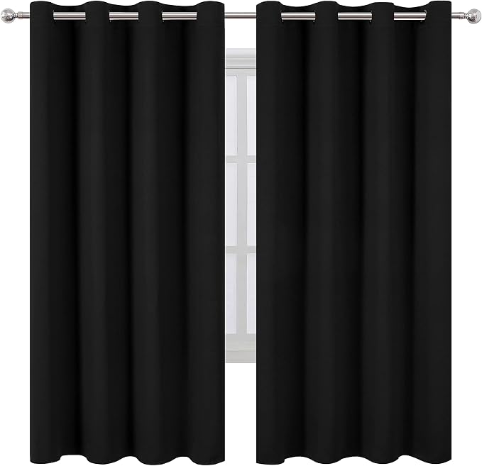 LEMOMO Black Thermal Blackout Curtains/52 x 72 Inch/Set of 2 Panels Room Darkening Curtains for Bedroom