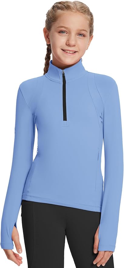 baleaf Girls Long Sleeve Shirts Fleece Jacket Fall Half Zip Pullover Kids Sweatshirts Athletic Thermal Coat