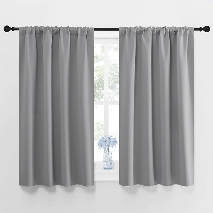NICETOWN Window Curtains for Bedroom - Home Decoration Thermal Insulated Rod Pocket Blackout Blinds & Drapes for Small Windows (Silver Grey, 2 Panels, W42 x L45 -Inch)