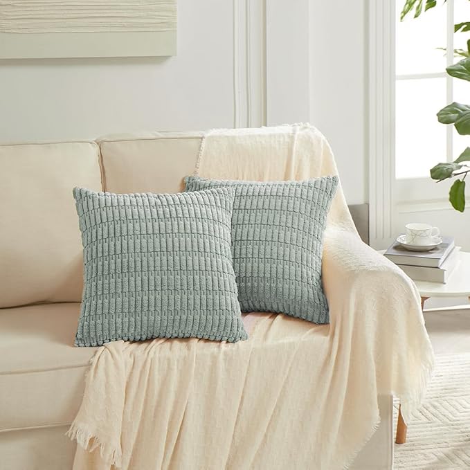 Fancy Homi 4 Packs Decorative Throw Pillow Covers for Living Room Couch Bed, Modern Farmhouse Boho Home Décor Accent Cushion Case, 18" x 18", Grey Blue