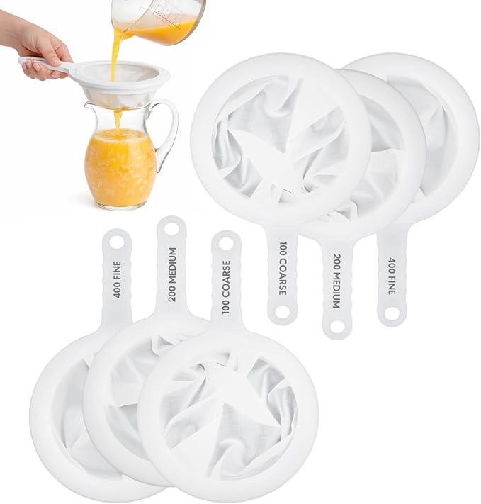 HIC Kitchen Ultra-Fine Mesh Strainers, Set Of 6 (100, 200, And 400 Mesh Count), For Filtering Juices, Nut Milks, Oils, And Sauces