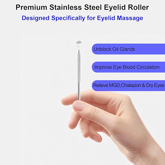 Metal Eyelid Massage Wand for Dry Eyes,Eyelid Roller for Chalazion,Stye & MGD Relief,Improves Meibum Flow & Unclogs Oil Glands,Gentle Meibomian Gland Expression for Blocked Eyelid Glands (mini)