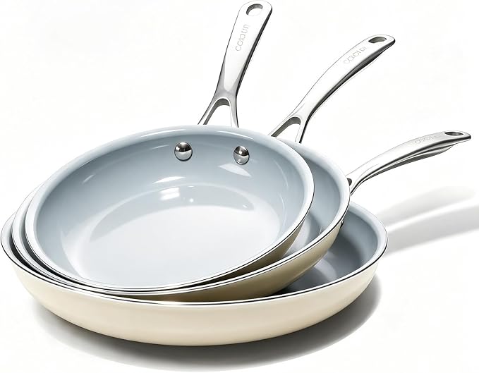 8" 9.5" 11" Nonstick Frying Pans Set with Stainless Steel Handle | Aluminum Material, Dishwasher & Oven Safe, Induction Safe, Compatible with All Cooktops and Outdoors Environments
