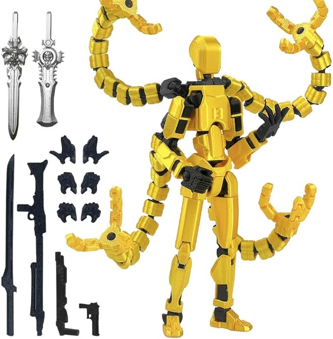 T13 Action Figure, Assembly Completed Action Figures,T 13 3D Printed Toys - The Premium Robot for Sci-Fi Enthusiasts,Four Claws Robot 5.2 Inch (Gold)