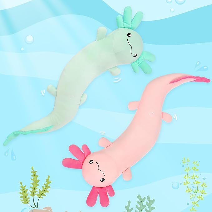 Tezituor Pink Axolotl Stuffed Animal 48 inch Long Plush Toy Body Pillow for Kids Adults Girls 6-12, 4ft Large Stuffed Salamander Axolotl Lovers Gifts Christmas Valentine's Day - Glow in The Dark