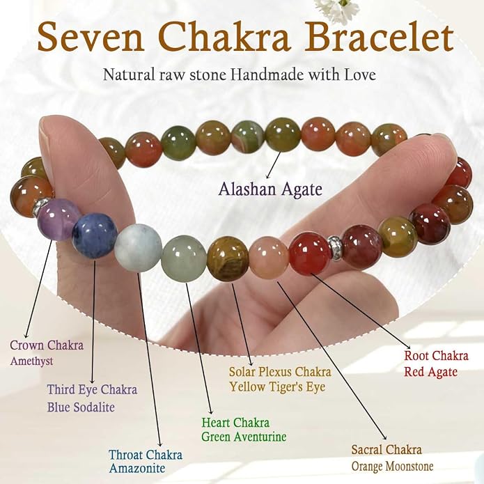 7 Chakra Bracelet for Women, Healing Stones for Anxiety Relief, Spiritual Crystal Energy Bracelet for Meditation, Relaxation Positive Vibes