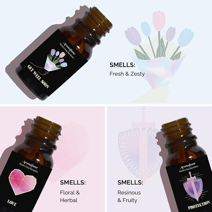 Get Well Soon, Love & Protection Oils | 3 x 10ml | Ideal for Emotional Comfort, Restorative Energy etc | Manifestation & Mindfulness