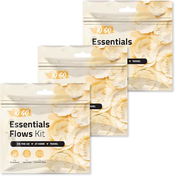 Feminine Care Travel Pack, 3 Pantiliners, 2 Maxi Pads, 1 Wipe, Light Daily Period Protection (Orange) (3)