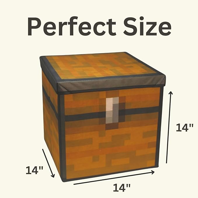 Large 14 x 14 Fabric Pixelated Box -| Birthday Party Supplies | Storage Decoration and Prop, Big Birthday Box | Storage Bin Chest With Lid Gift Accessory (Chest Block)