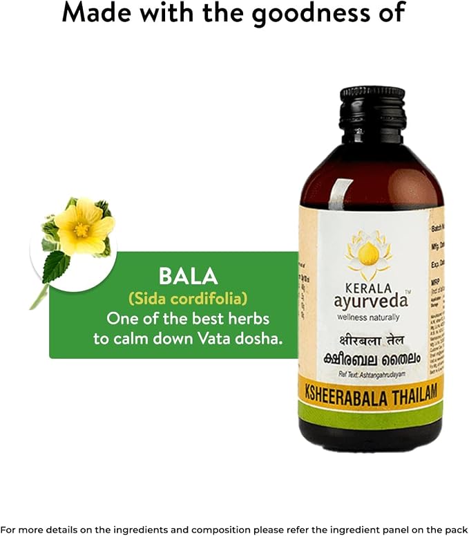 KeralaAyurved Ksheerabala Thailam | Foot Massage Oil with Bala & Cow’s Milk in Sesame Oil | Relaxation, Destress | Herbal | A Soothing Blend to Support a Relaxing Experience (6.76 Fl Oz)