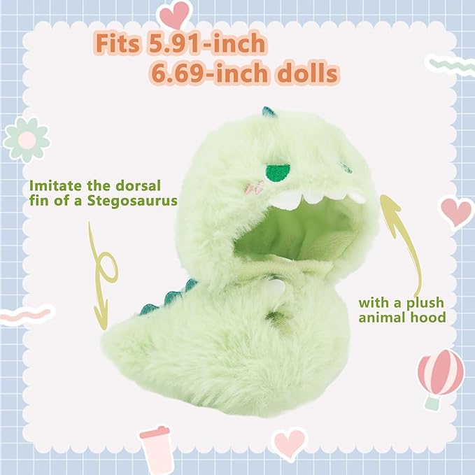 Dinosaur 17cm Doll Clothes for Cute Green Dinosaur Clothes Dress up Animal Style Outfits Exquisite Cute Halloween Doll Outfit Accessories