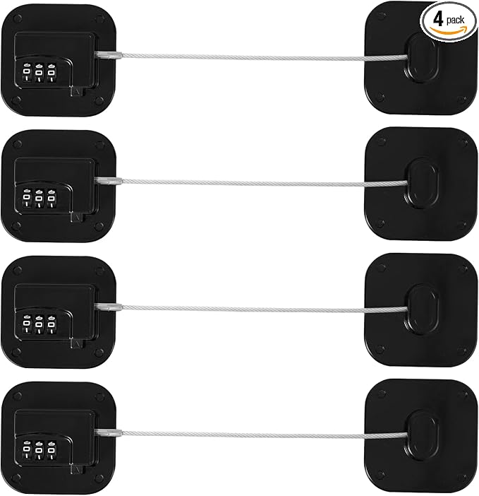Fridge Refrigerator Lock with Combination, Heavy Duty Lock for Cabinet, Drawers, Closet, Safety Easy Install No Keys Needed (Black-4Pack)