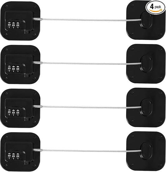 Fridge Refrigerator Lock with Combination, Heavy Duty Lock for Cabinet, Drawers, Closet, Safety Easy Install No Keys Needed (Black-4Pack)