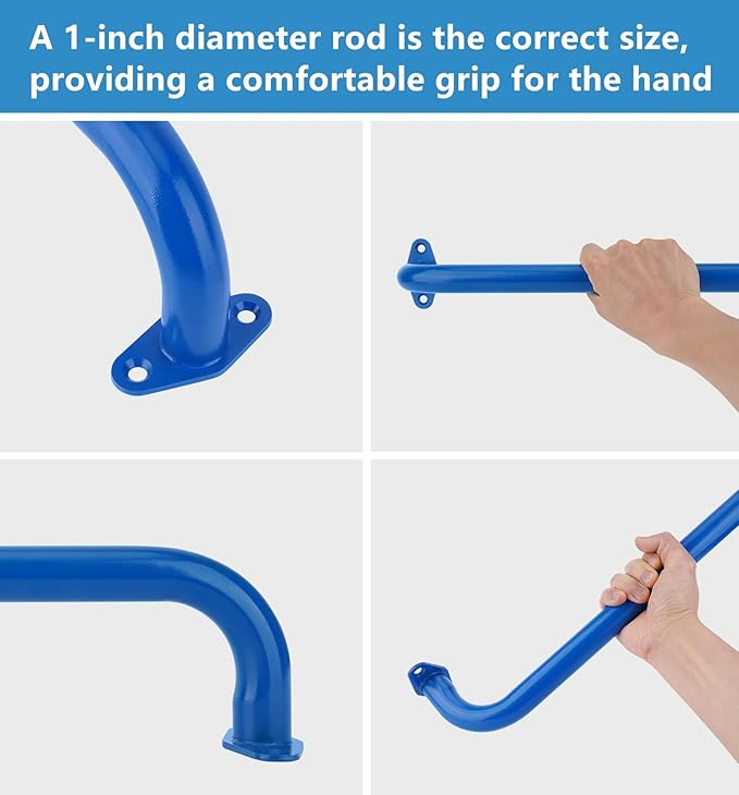 BiJun17 inch Metal Playground Handles,Monkey Bars Indoor Heavy Duty Safety Ceiling Grab Bars for Indoor Outdoor Playgrounds Climbing Frames,Treehouses,and Wall ladders (Blue Set of 4)