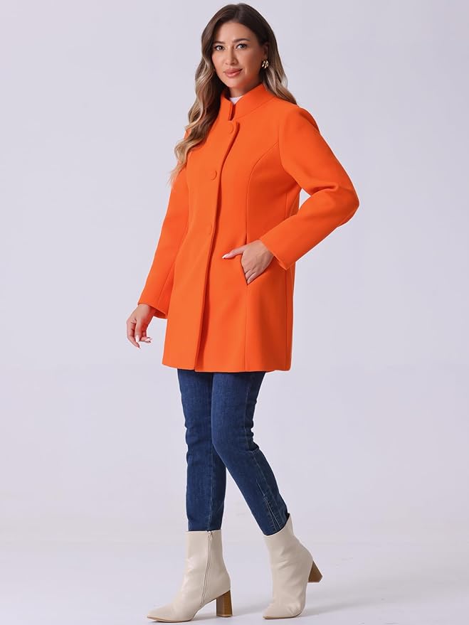 Allegra K Women's Winter Overcoat Mid-Long Stand Collar Single Breasted Coat Outerwear