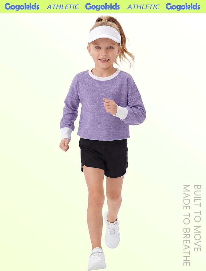 Gogokids Girls Shirts Long Sleeve Athletic Shirts Open Back Tops Active Sports Tshirts Yoga Workout Crop Tees 5-14 Years