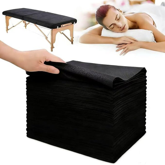 50Pcs Disposable Bed Sheets 31.5"x71" Coated Non-Woven Massage Table Sheets, Waterproof & Oil-Proof, Hygienic & Comfortable for Massage, Tattoo, Beauty, Spa, Breathable & Durable (Black)