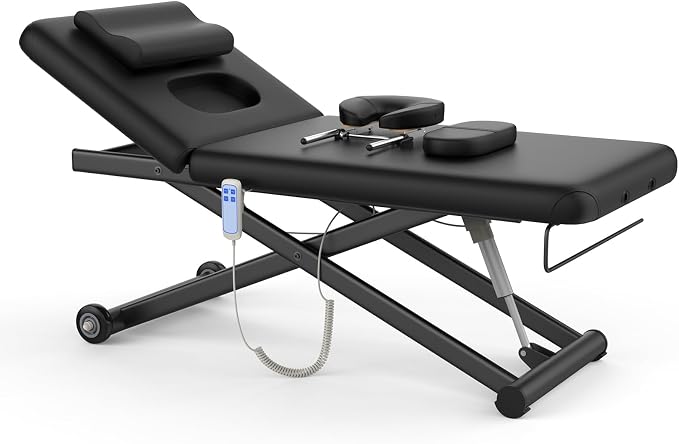 Olela 2 Motor Electric Massage Table, Heavy Duty Massage Table with Electric Backrest & Electric Lift, 31.2" Wide Professional Esthetician Bed for Spa, Beauty, Treatment, Metal Frame, Pu Leather