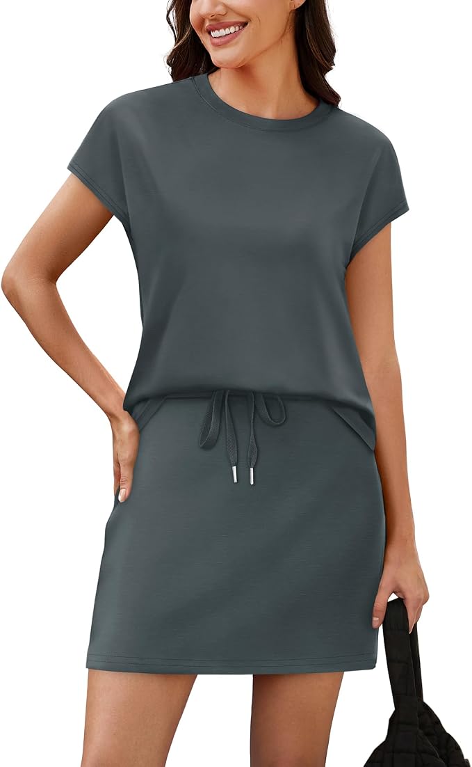 Sampeel Two Piece Skirt Sets for Women Summer Resort Wear Outfits Crew Neck Cap Sleeve Tops Tennis Skort with Pockets