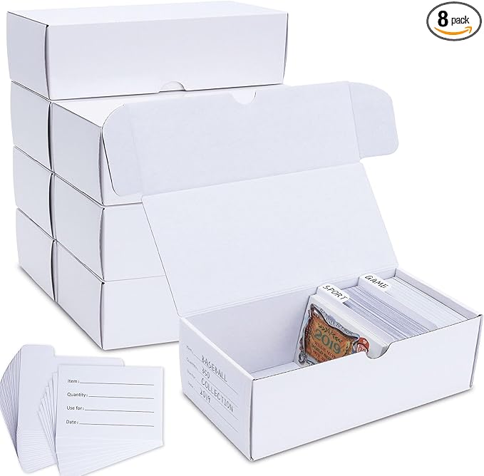Trading-Card Storage Box, 8-Pack • 400 Count Corrugated Cardboard Storage Box with dividers & labels for TCG/Magic/Mtg storage and Collection, 7 INCH Horizontal