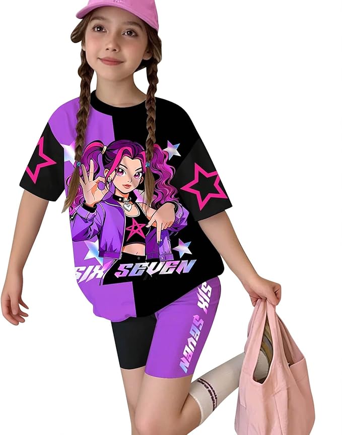 K-POP DEM0N Hunters Outfits for Girls, 2 Piece T-Shirts and Apparel Sets Birthday Gift