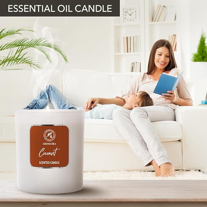 Scented Candle Coconut - Glass Candle Gift - Aromatherapy Candle with Soywax 200g - Up to 45 Hours Burn Time - Soy Wax Candles - Home Scented Candles