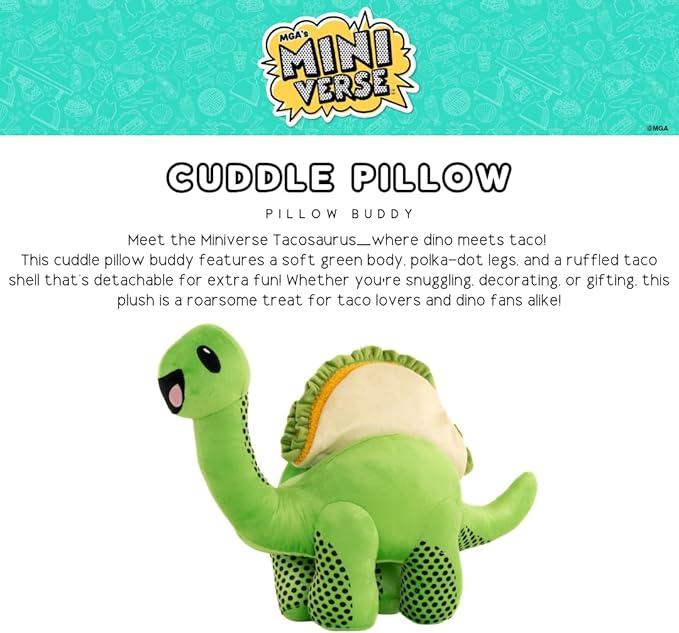 Franco Collectibles Miniverse Food Taco Shell Dinosaur Bedding Super Soft Cozy Detachable Cuddle Pillow, (Officially Licensed Product)