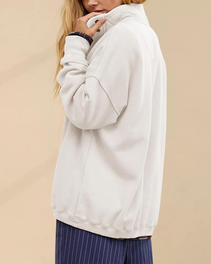 Gacaky Sweatshirt for Women Oversized Casual Long Sleeve Button Henley Neck Pullover Tops Fashion Outfits Clothes