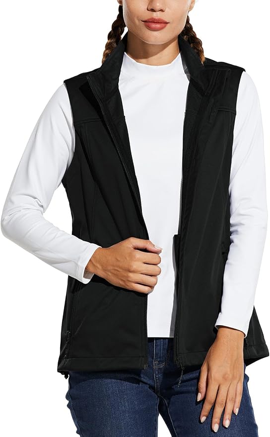 baleaf Women's Lightweight Running Vest Sleeveless Softshell Jacket | Windproof; Breathable; Water Resistant; 2 Zipper Pockets; Stand Collar; Great for Running, Hiking, Camping and Travelling