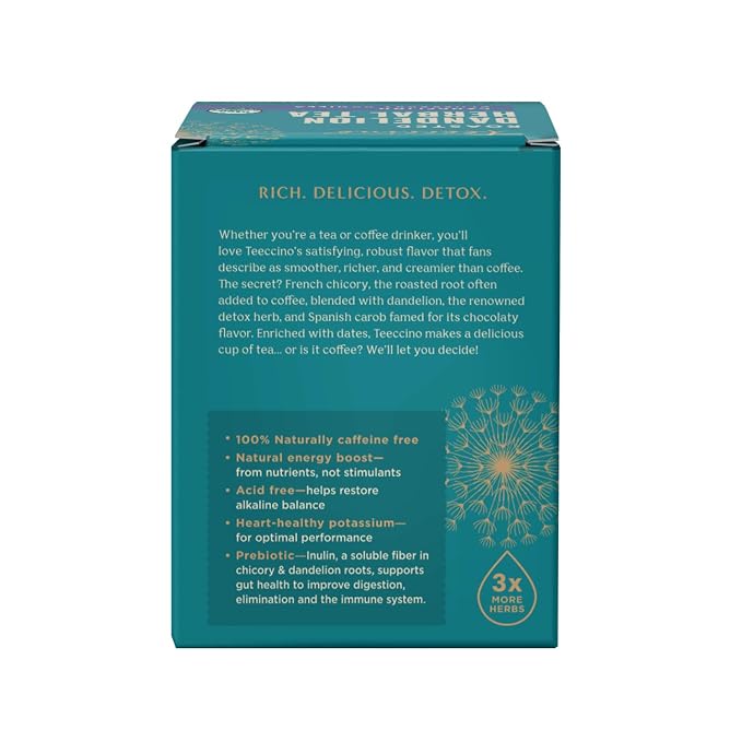Teeccino Dandelion Blueberry Vanilla Herbal Tea, 10 Count - Rich & Roasted Herbal Tea That’s Caffeine Free & Prebiotic for Natural Energy, Coffee Alternative