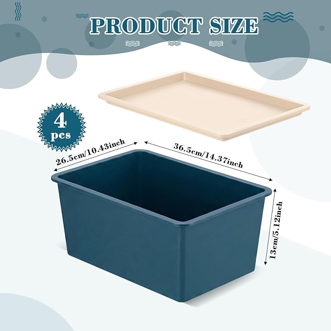 4 Pcs Storage Bins with Lids Plastic Stackable Containers for Classroom Room Organizing Shelves Christmas Ornament Box Baskets(Blue,Large)