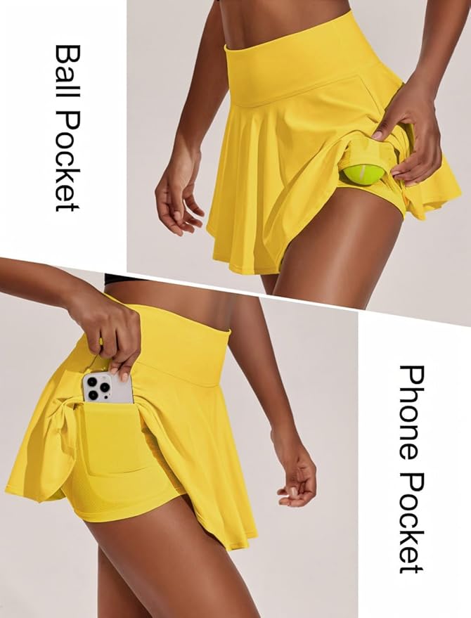 PINSPARK Womens Tennis Skirt 14" Pleated Athletic Golf Skorts with Pockets | High Waist, Tummy Control, Mini, Breathable, Lightweight, Soft, Built in Shorts, Pickleball, Casual